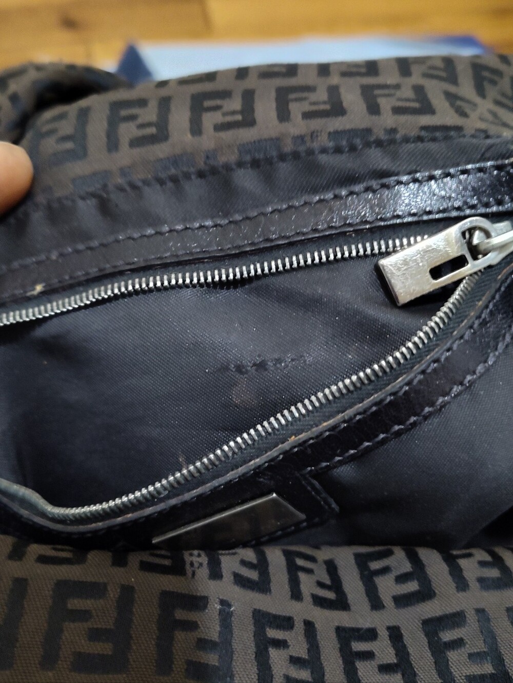 Fendi Zucchino Baguette Tote Black Moro Shoulder Bag - Picture 7 of 7